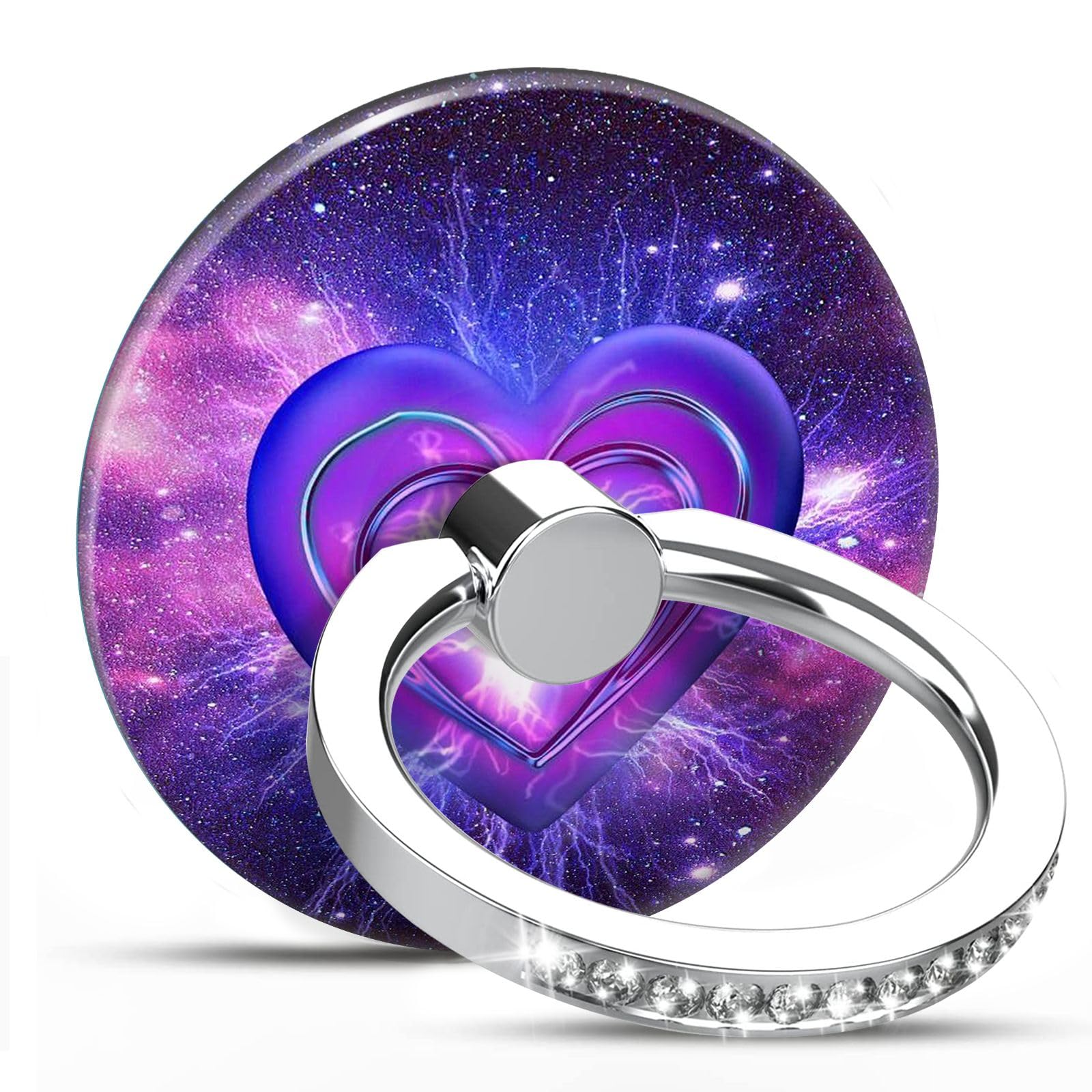 NCHomesy Cell Phone Ring Holder for Smartphone,360 Degree Rotation Finger Kickstand Phone Diamond Ring Stand Grip - Purple Galaxy Hearth