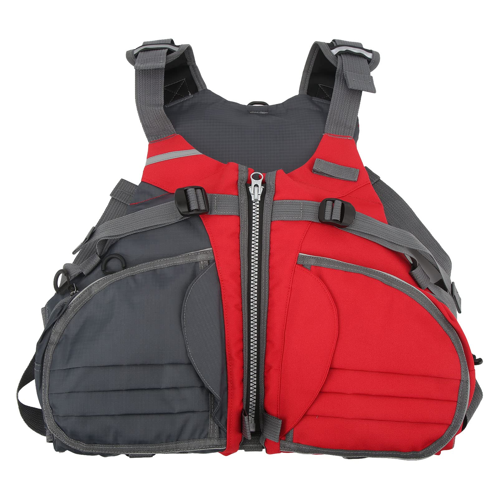 Gilet de Pêche Réglable Léger en Polyester pour Hommes et Femmes, Conception Multi-poches Rouge