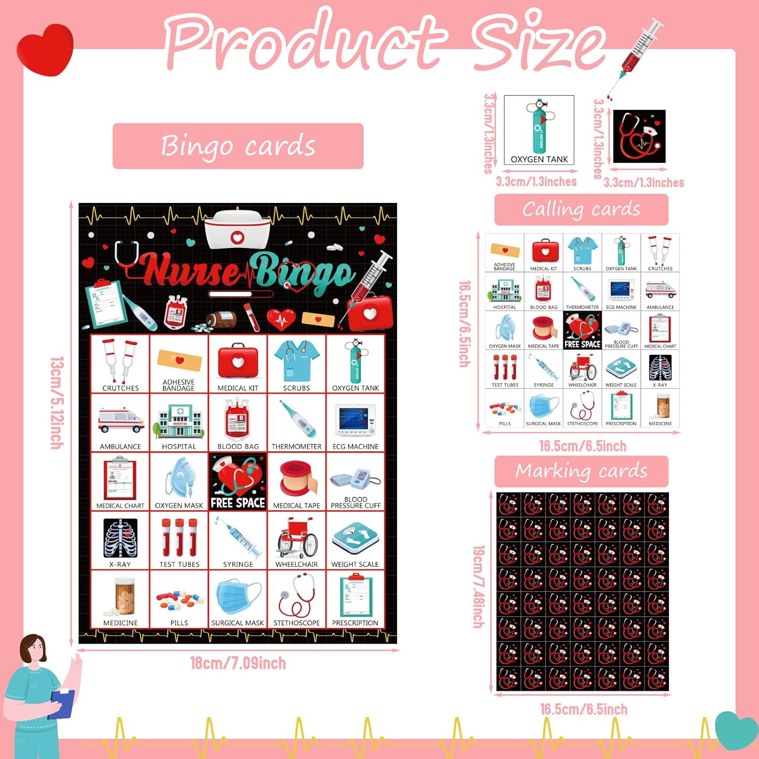 Shappy 35 Pcs Nurse Bingo Game 24 Players Nurse Graduation Party Bingo Game Cards RN Graduation Party Favor Supplies for Holiday Outdoor Indoor Grad Birthday Favors Gifts