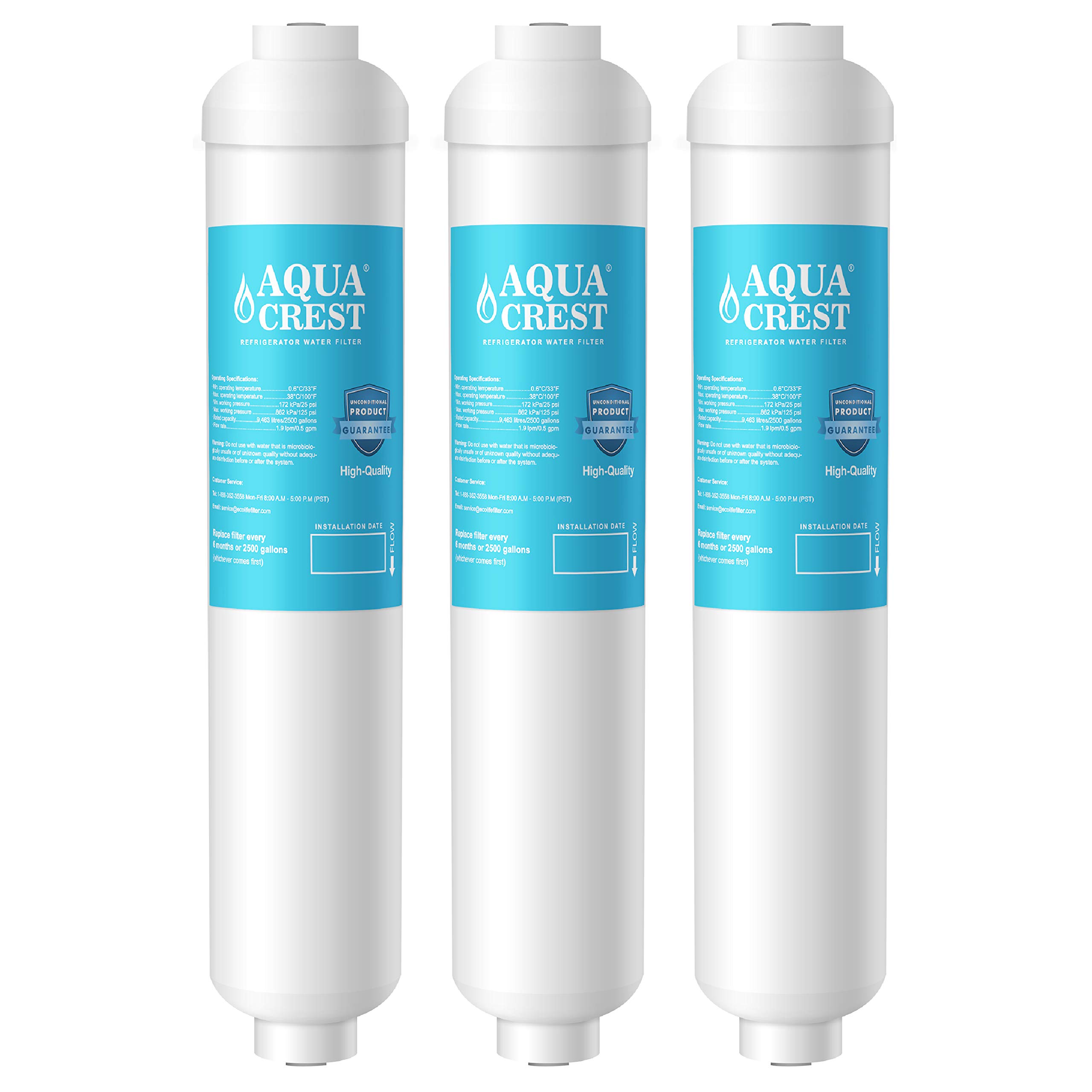AQUA CREST GXRTDR Inline Water Filter, NSF Certified, Compatible with GE GXRTDR, Samsung DA29-10105J, Whirlpool WHKF-IMTO, Reduces Chlorine, Fluoride, for Refrigerator, Ice Maker, RVs (Pack of 3)