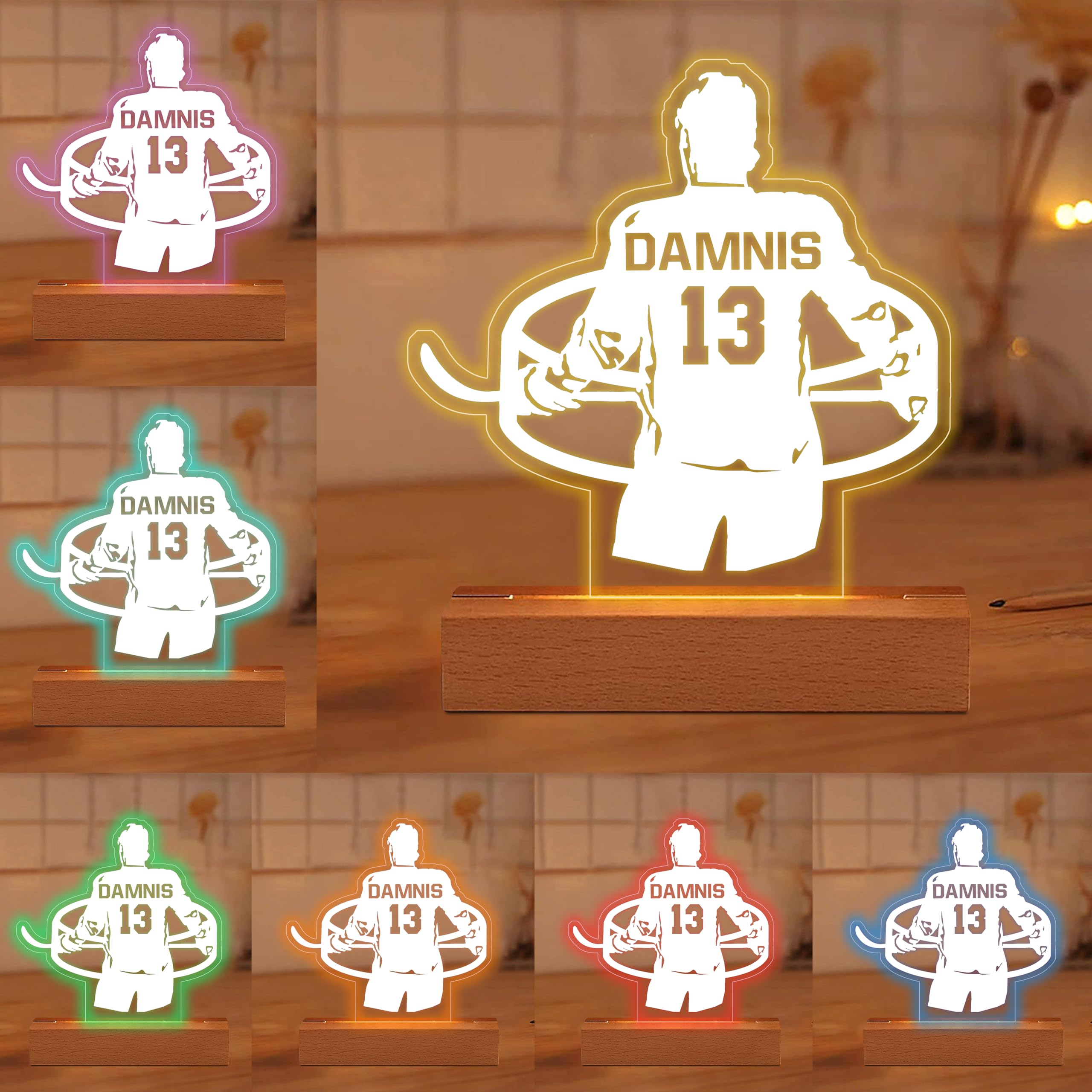Ozinna Personalized Hockey Night Light,Custom Ice Hockey Player Name & Number LED Desk Table Lamp,Christmas Birthday Gifts for Men Teens Kids Boys Bedroom Decor — image 1