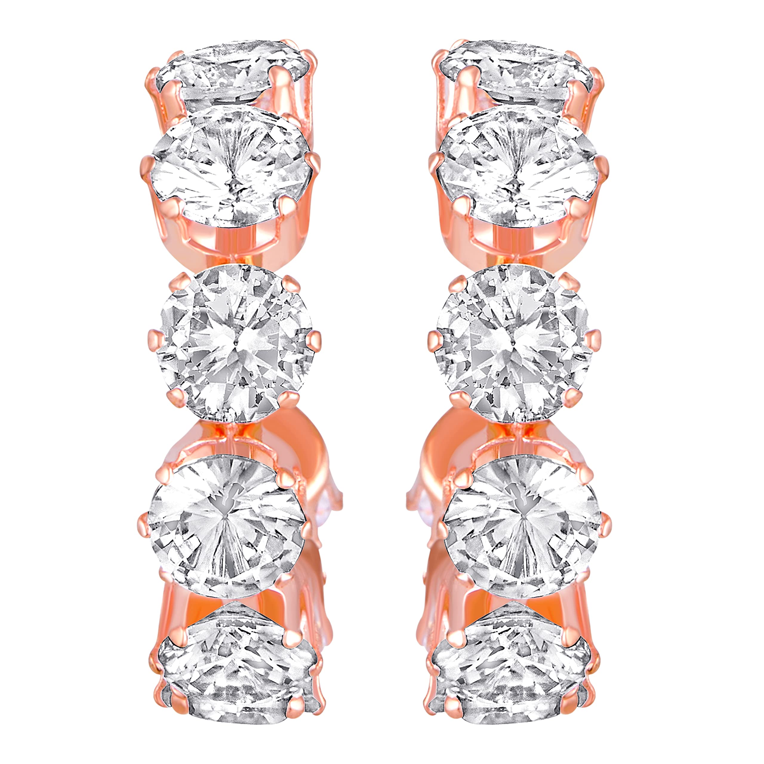 Rose Plated CZ Studed Half Bali Hoop Earrings