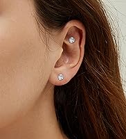 Vista 14 de G23 Titanium Earrings 5A+Cubic Zirconia Flat Back Stud Earrings 14K Gold Hypoallergenic Nap Earrings 2-5MM Tiny Handmade Cartilage Stud Earrings for