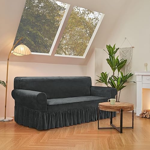 Miniatura 6 de NICEEC Funda para sofá biplaza, súper suave, 1 pieza, color gris, elástica, universal, de elastano, para sala de estar, fácil ajuste, lavable,