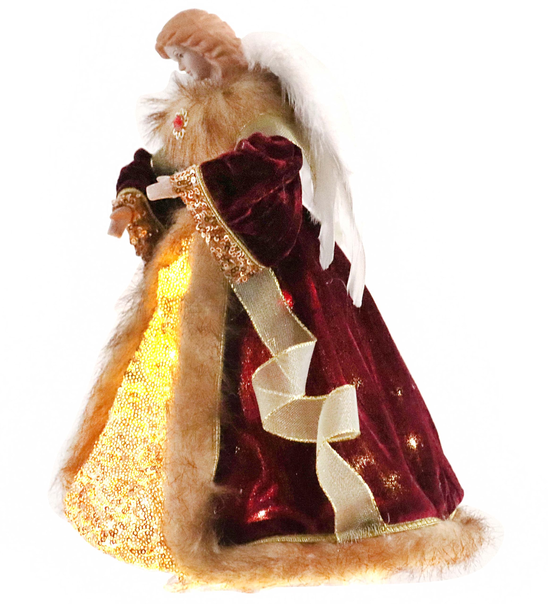 OCTMUSTARD Christmas Tree Toppers Decorations Angels with Flickering LED Lights,12-Inch Angel Treetop for Halloween Holiday Ornament or Indoor Home Table Top Decor.