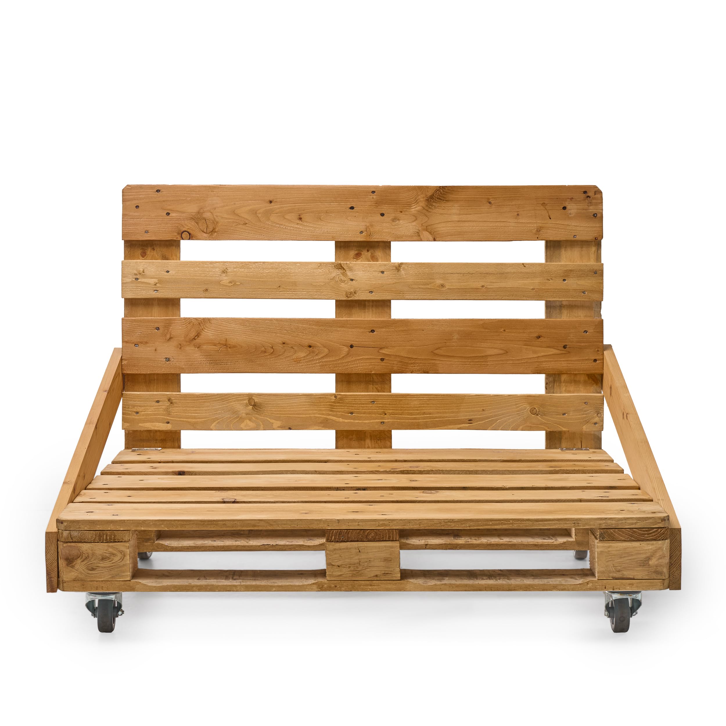 Diverpuffs Sofá Palet Exterior Madera Tratada 120x80 Resistente Agua y Sol con Ruedas con Freno Terraza Patio Jardín Diseño Natural Relajante Sin Mantenimiento Cómodo Montaje Fácil Chill out