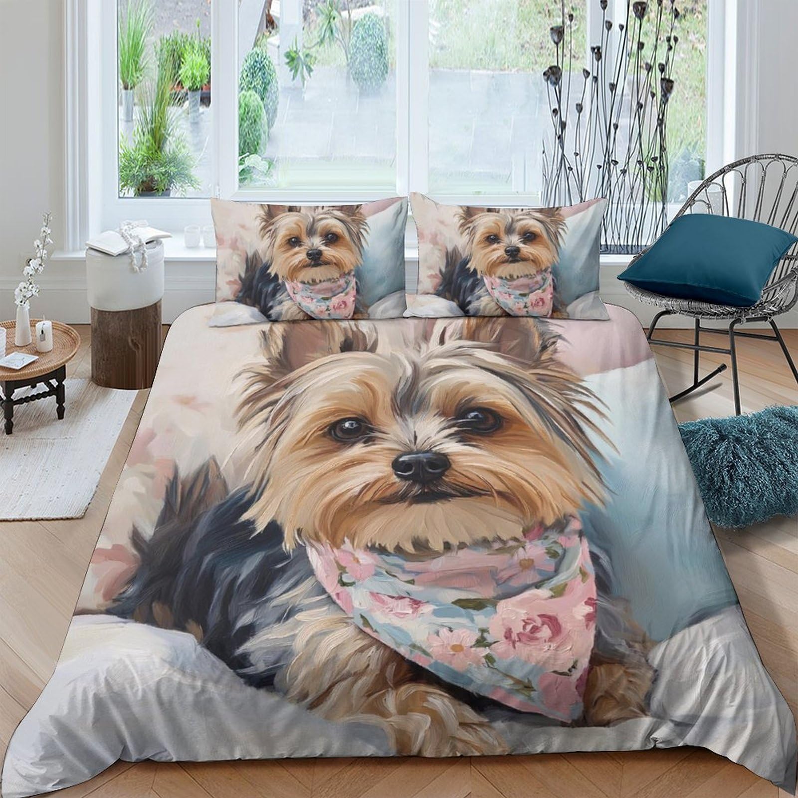 Ctjqhvkz Style-3 3D Printed Cute Yorkshire Terrier Fitted Sheet Microfiber Soft Dog Bandana Bed Cover For Bedroom Decor Single（135X200cm）