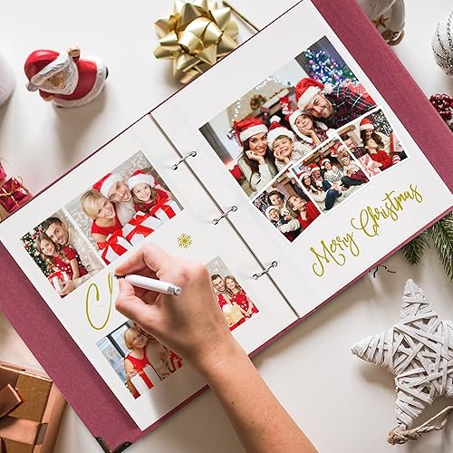 Miniatura 7 de Vienrose Álbum de fotos autoadhesivo de 40 páginas, tapa dura, 3 anillos, álbumes de fotos para niños, boda, bebé, familia, color morado