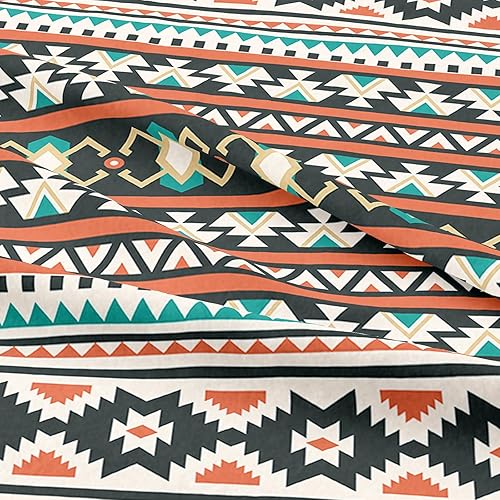 Miniatura 3 de Juego de ropa de cama rústica a rayas occidentales, funda de edredón cosida del suroeste, tamaño Queen, funda de edredón azteca, patrón tribal