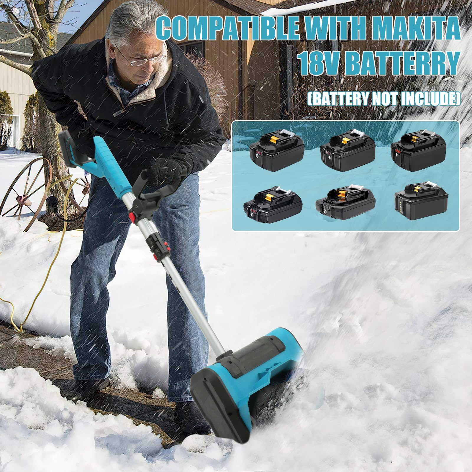 Souffleuse à neige sans fil pour batterie Makita 18 V, souffleuse à neige électrique manuelle, moteur sans balais 1000 W, portée de jet 8 m, largeur de nettoyage 25 cm, machine à balayer, batterie