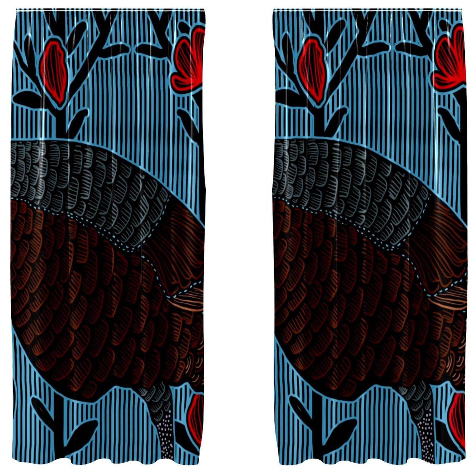Cortinas de panel decorativas con caída premium juego de 2 bolsillos de barra azul retro