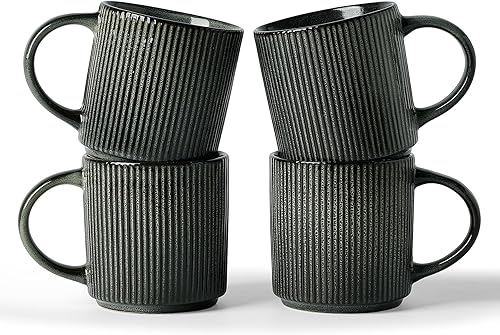 Miniatura 13 de famiware Star - Juego de tazas de café para 4 unidades, 12 onzas, con asa, para café, té, cacao, leche, cerámica, color blanco Blanco