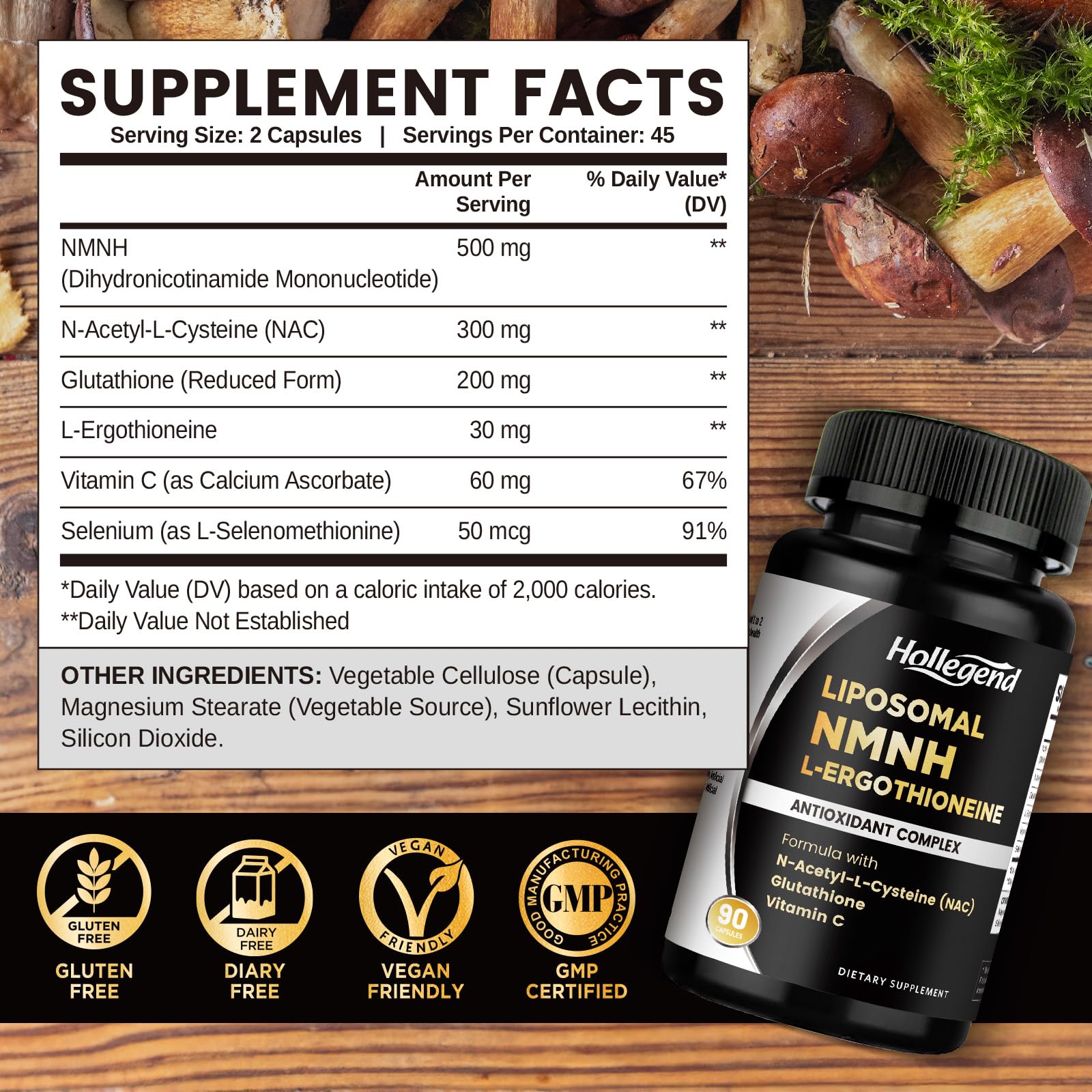 liposomal vitamin c and glutathione recipe HOLLEGEND NMNH & Ergothioneine Supplement, 6 in 1 Complex with NAC, Glutathione, & Selenium, for Women & Men, Healthy Aging, Antioxidant & Immune Support, 90 Capsules : Health & Household ccl glutathione spray Nano