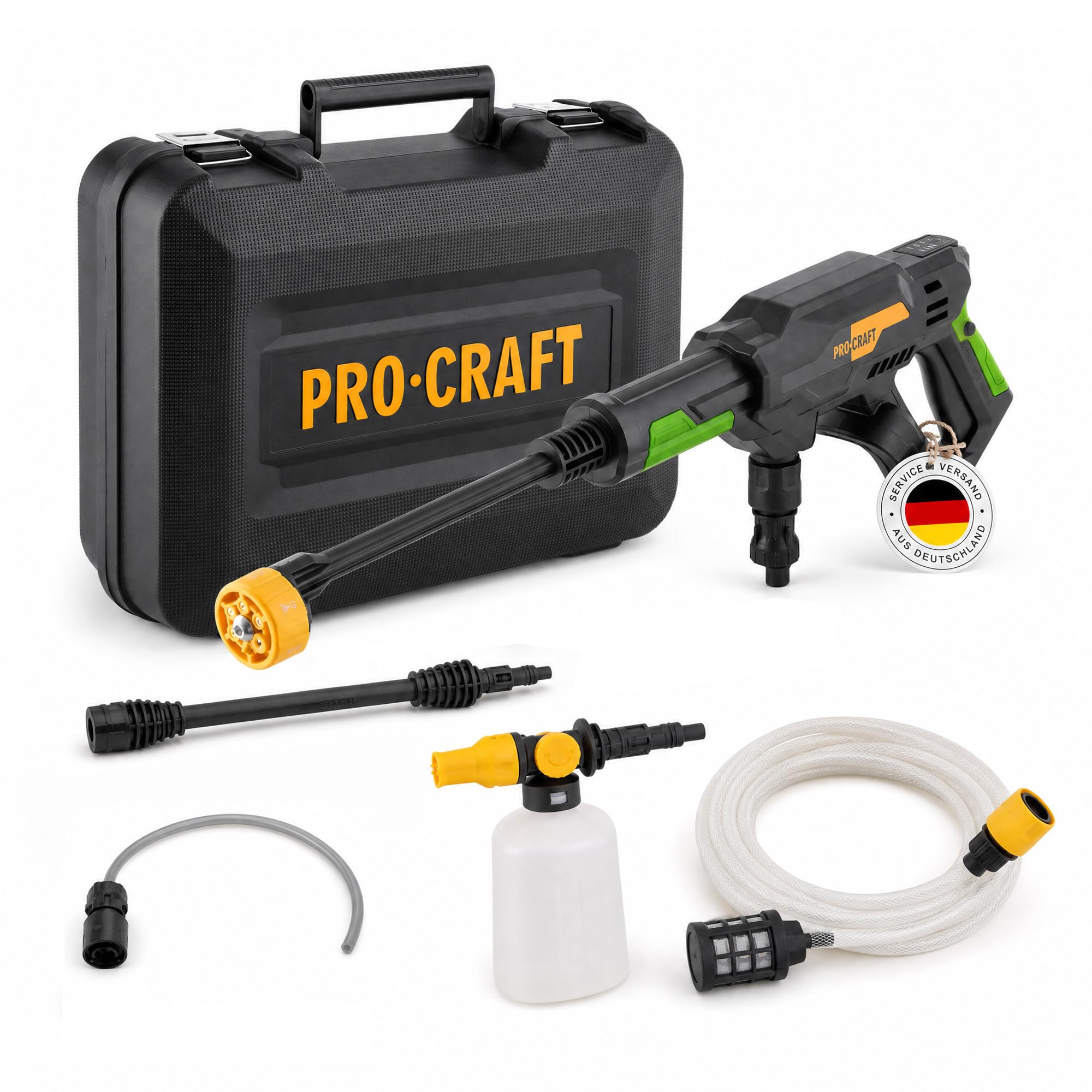 Procraft CW20bb akumulatorowa myjka wysokociśnieniowa, 20 V, 30 bar, 180 l/h, bezszczotkowa + walizka – bez akumulatora, bez ładowarki