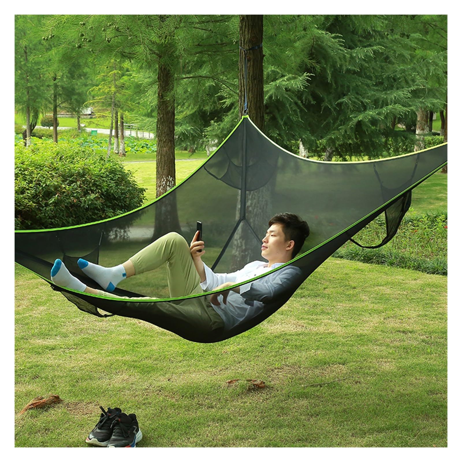 Dreieckige Hängematte im Freien, Camping, Wälder, for Aufhängen, Camping, Antenne, Dreiecksnetz, Mehrpersonen-Hängematte (Size : Black280*280 * 280cm) Garten