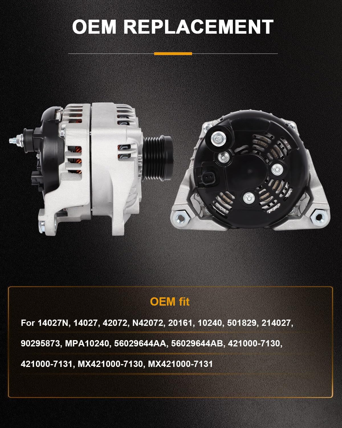 ROADFAR New Alternator Compatible 2014-2018 for Ram for 1500 Big Horn 5.7L,2019 for Ram for 1500 Classic Big Horn 5.7L,2019-2023 for Ram for 1500 Classic Express 5.7L, OE 14027