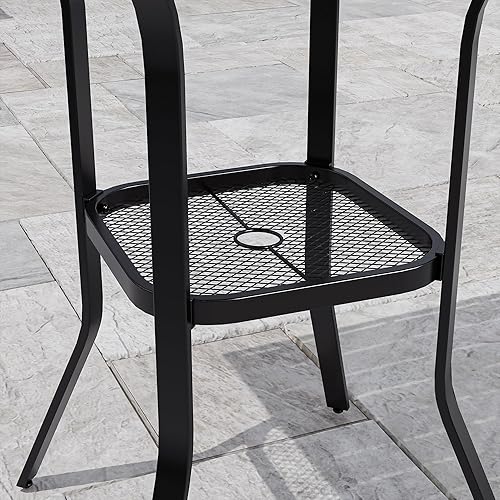 Miniatura 5 de VICLLAX Mesa de bar para exteriores con agujero para paraguas, muebles de patio con parte superior alta para jardín de césped, mesa negra con