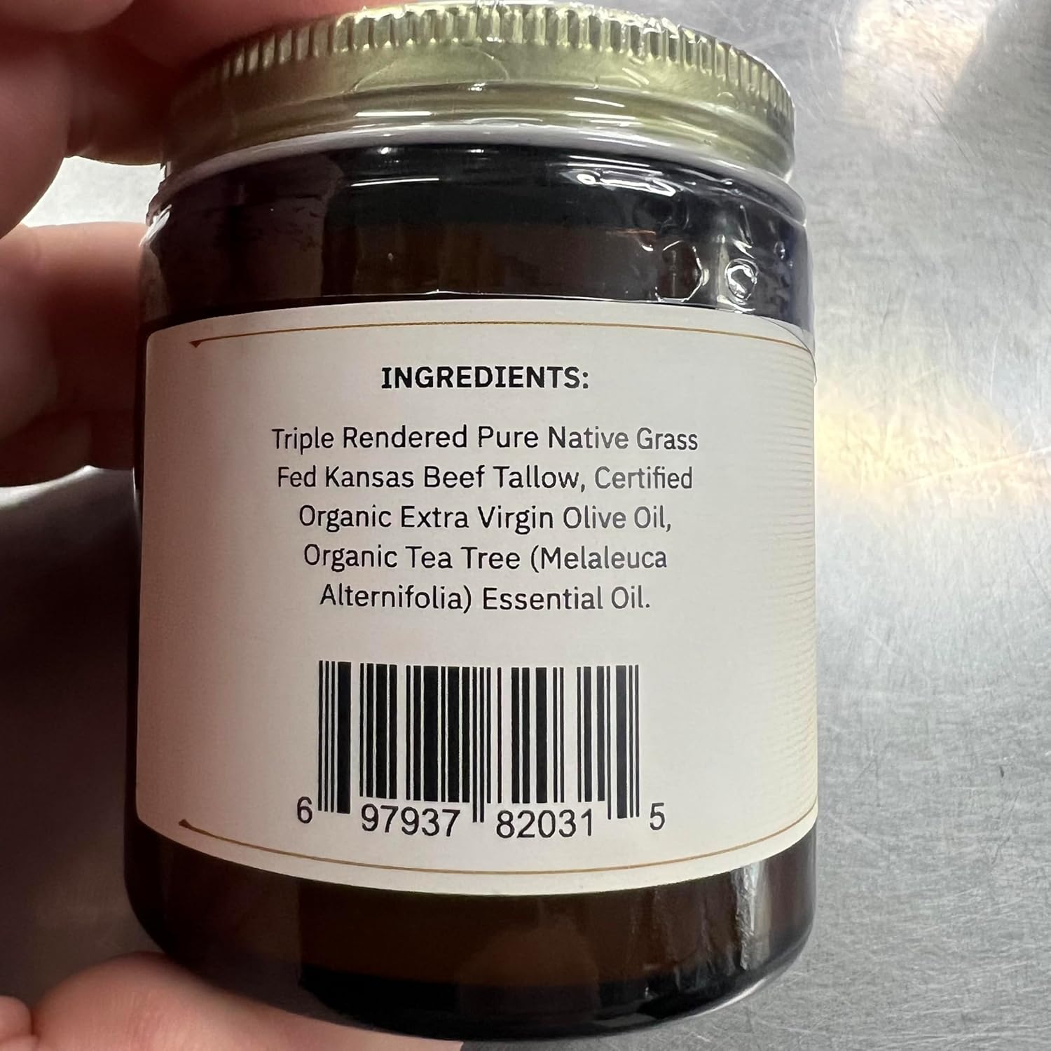 Grass Fed Beef Tallow Balm Grown and Made in USA - Organic Grass Fed and Finished Tallow - Moisturizing Skin Care Tea Tree 4 oz
