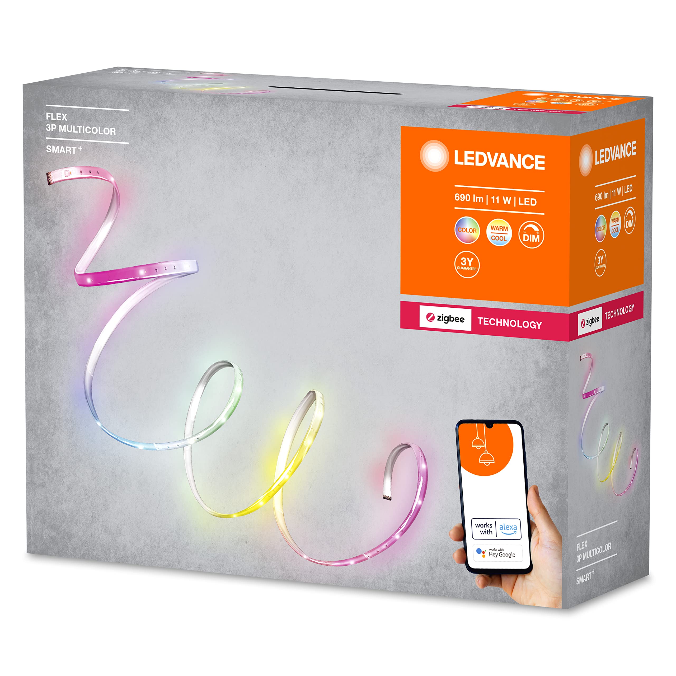LEDVANCE Strisce LED flessibili per interni con tecnologia Zigbee, 11Watt, 700lumen, luce bianca e colorata regolabile, durata fino a 20000h, controllabile tramite app, 2000K, protezione IP20