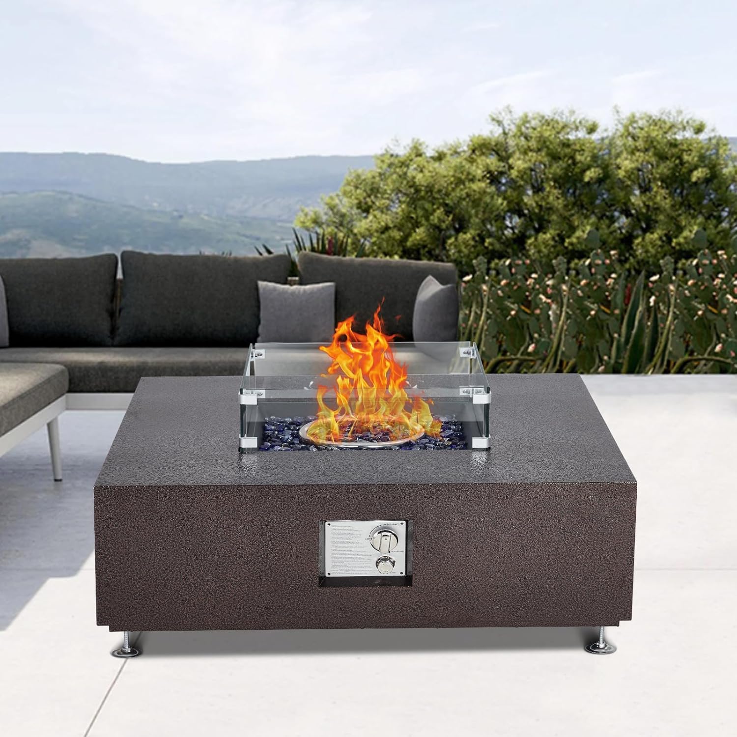36 Inch Square Outdoor Propane Fire Pit Table 50000 BTU with Wind Guard Rust Resistant Finish for Patio Deck Garden
