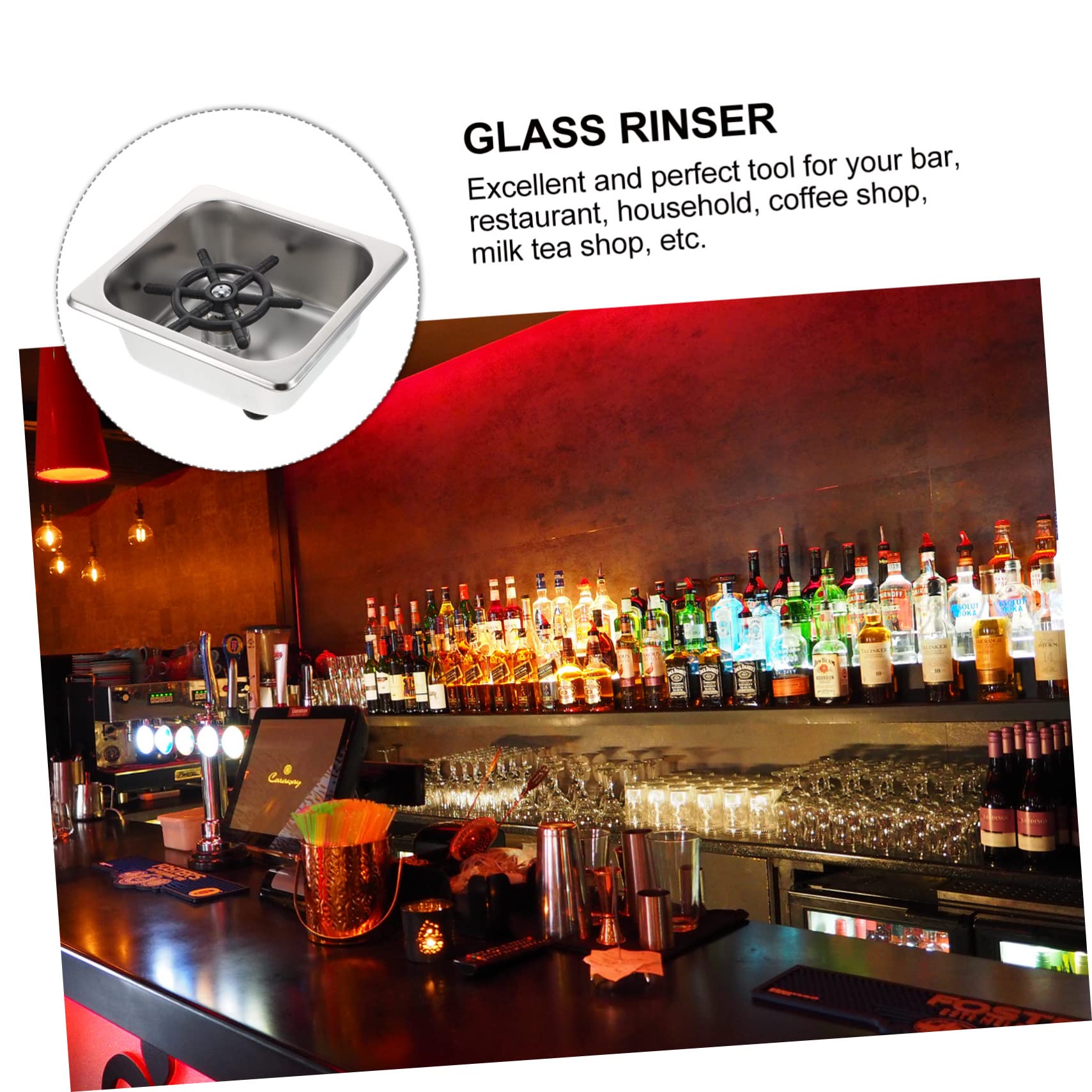 OSALADI Edelstahl Glasspüler Hochdruck Automatischer Becherspüler für Riegel und Küche mit Schlauch Glasflaschenreiniger für Verschiedene Glasgrößen