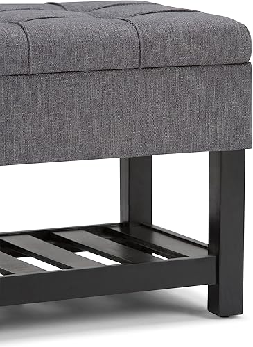 Miniatura 31 de SIMPLIHOME Saxon - Banco otomano rectangular de transición de 43 pulgadas de ancho en tela de aspecto de lino gris paloma, montado para la sala de