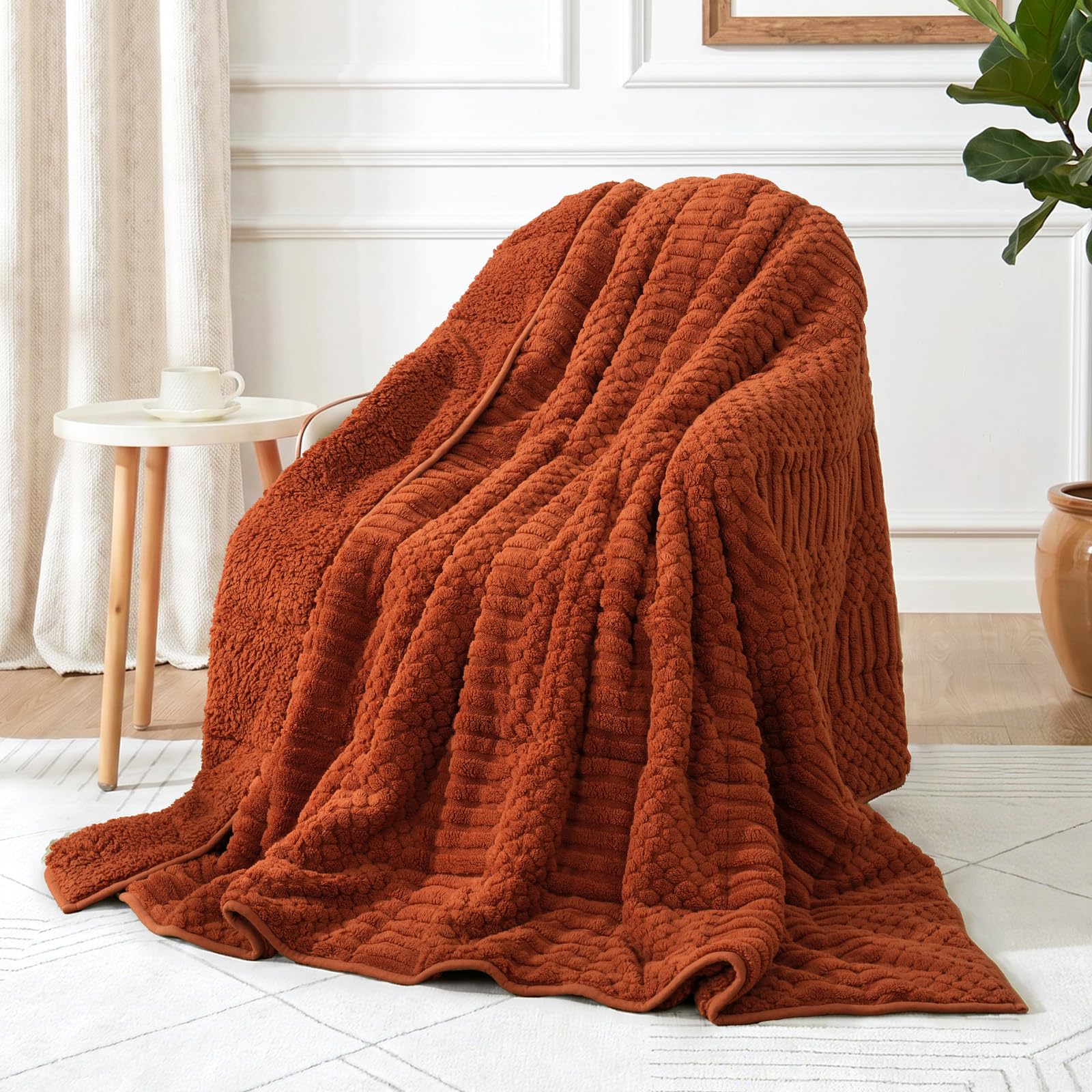 Wemore Sherpa Fleece Weighted Blanket for Adults, Orange 48" x 72" 15 lbs