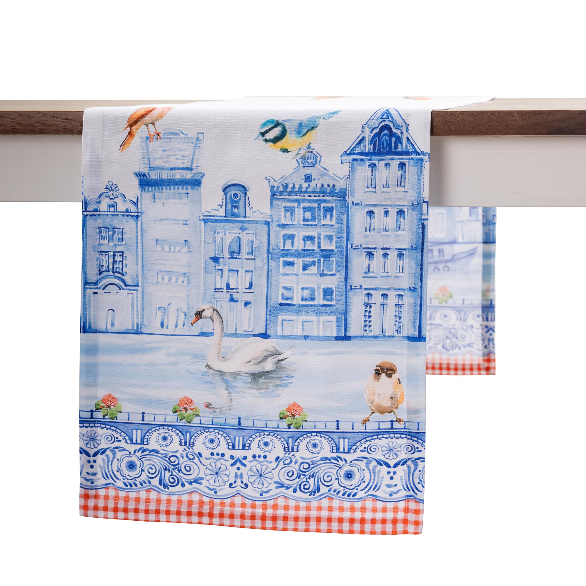 Maison d' Hermine Table runner 100% Cotton Single Layer Table Runners 230 CM long for Home Kitchen Dining Party Wedding Bridal Shower Spring Summer (Amsterdam Canals, 37 cm x 230 cm)