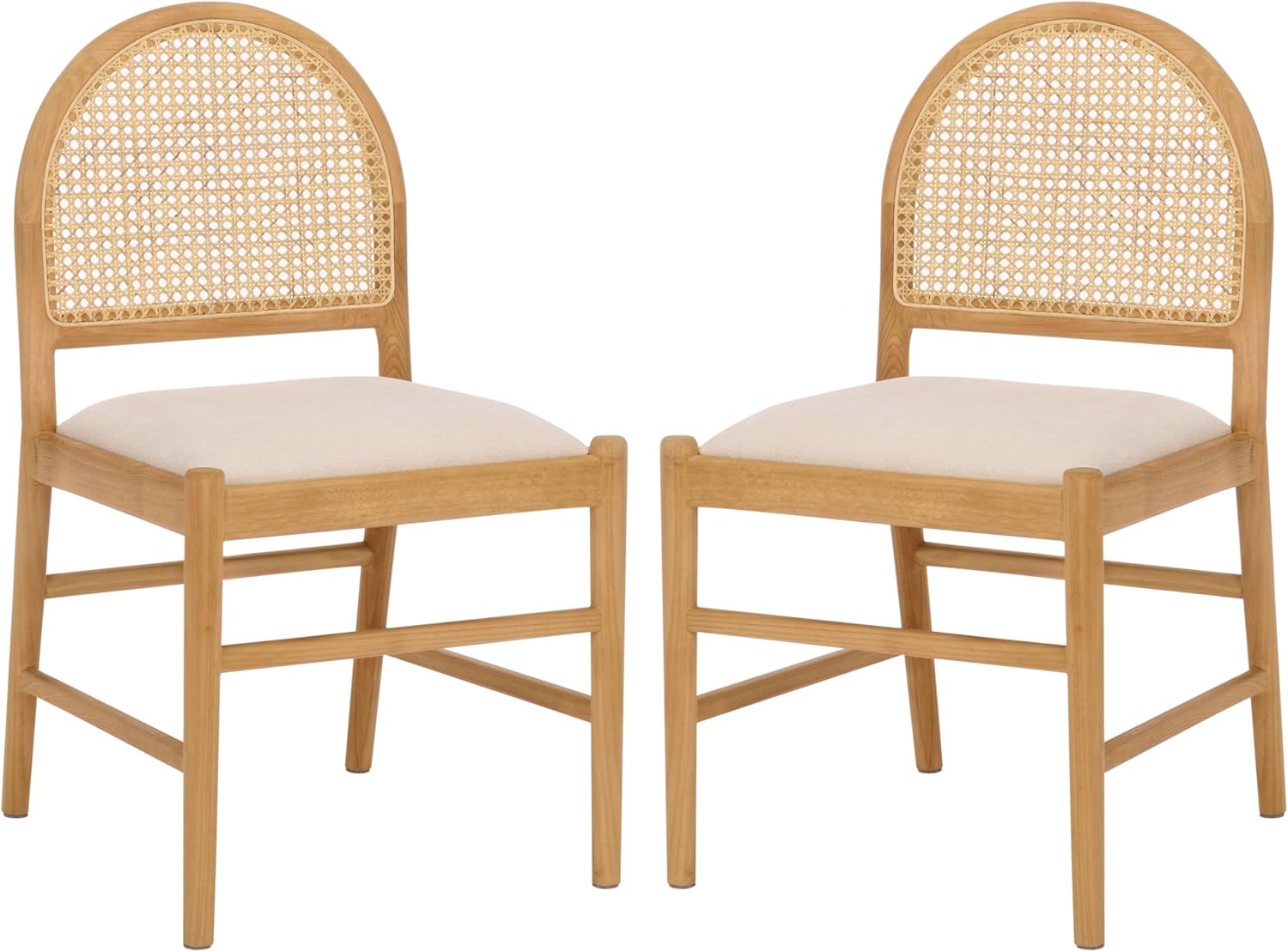 SAFAVIEH Couture - Laylie Dining Chair Set of 2 - Natural Solid Wood & Cane Rattan Weave with White Cushion - Fully Assembled - Ideal for Dining Room, Kitchen, 18" Seat Height (SFV1607E-SET2)