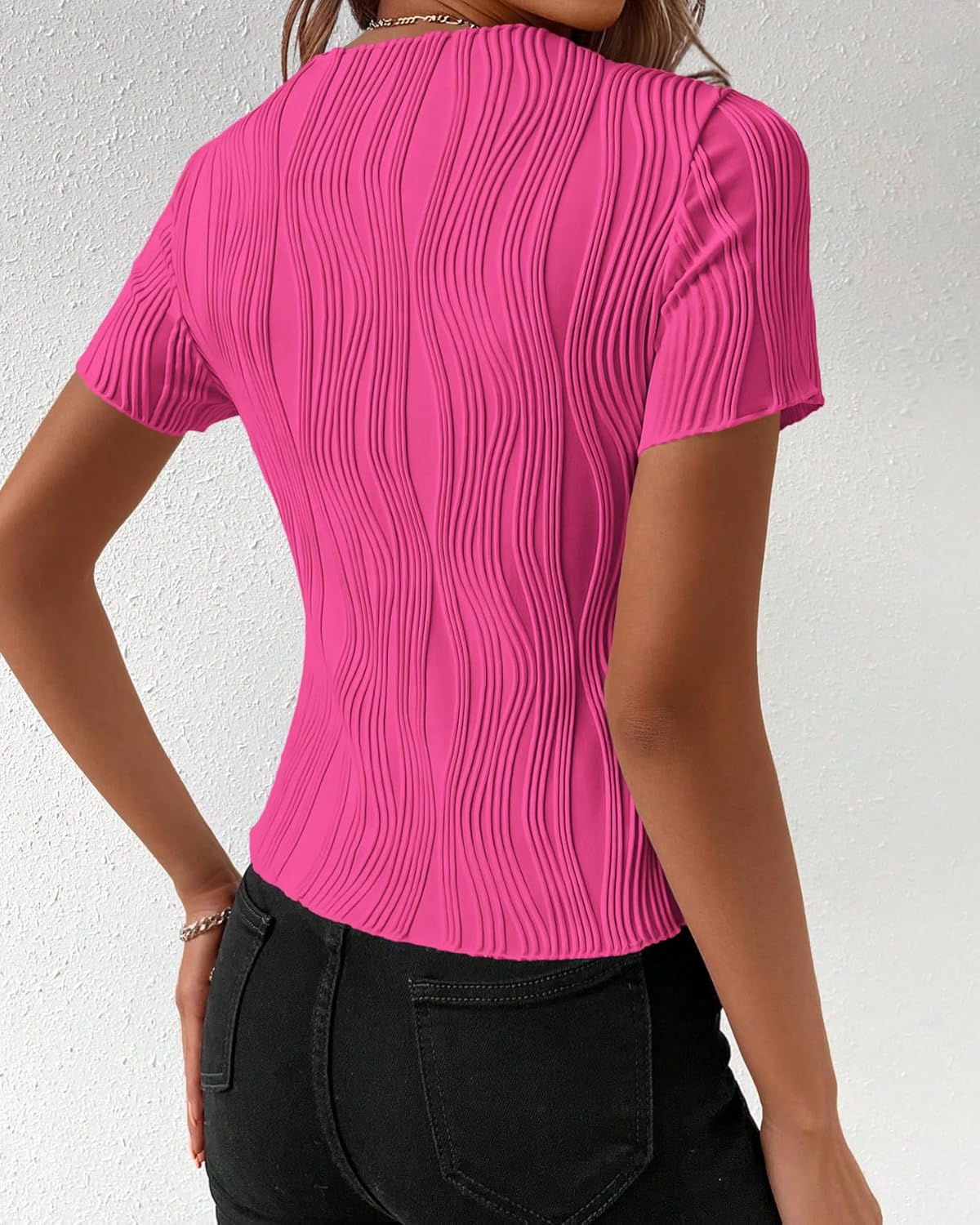 PRETTYGARDEN Women's Summer Tops 2026 Casual Short Sleeve Crewneck Slim Fit T Shirts Basic Knit Y2K Top Textured Blouse - Image 5