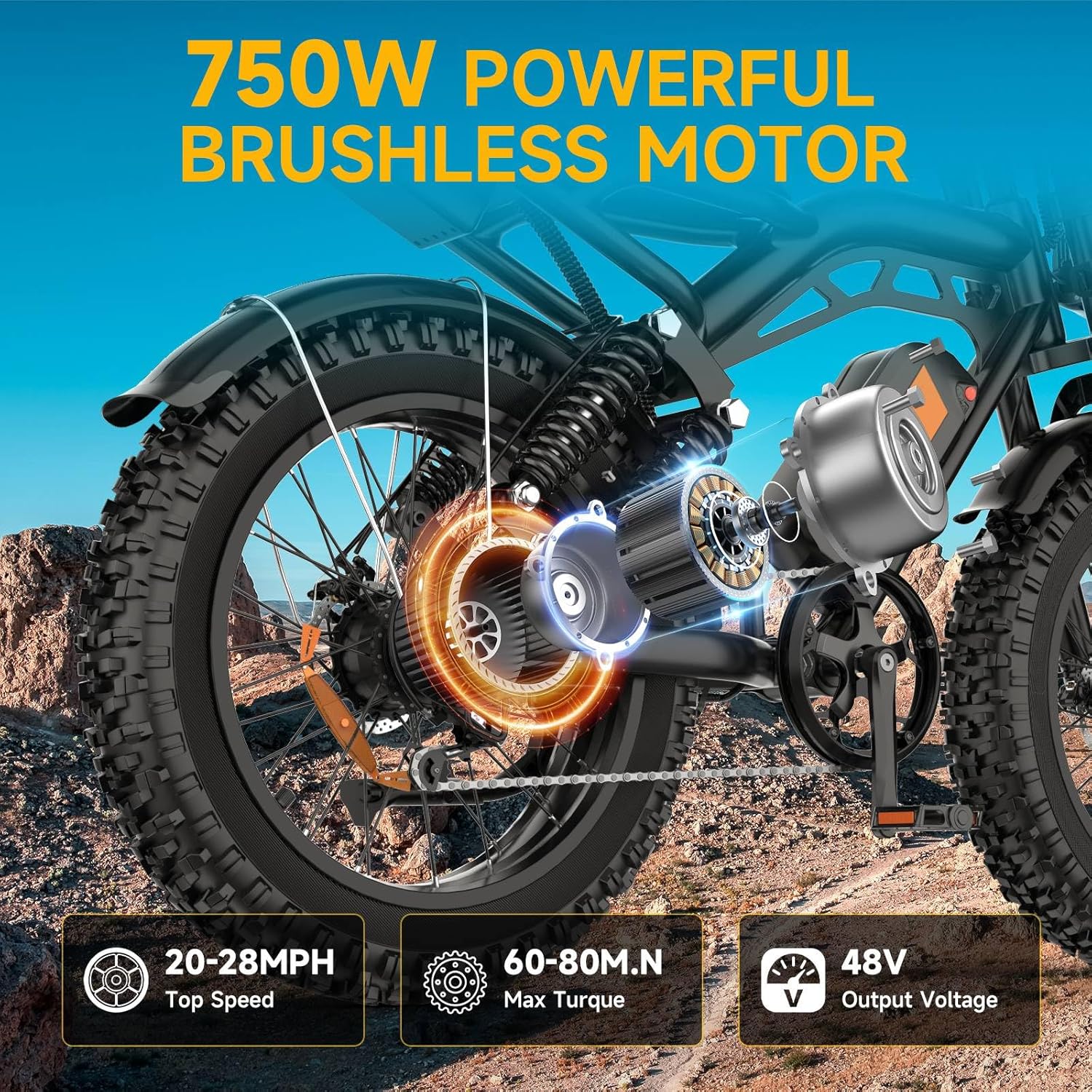 Electric Bike for Adults, 1500W-4000W Peak Ebike 20" Fat Tire, 48V/60V Removable Battery up to 35MPH, Full Suspension Scrambler & Dirt Bike Style Off-Road Commuter, UL 2849 Certified