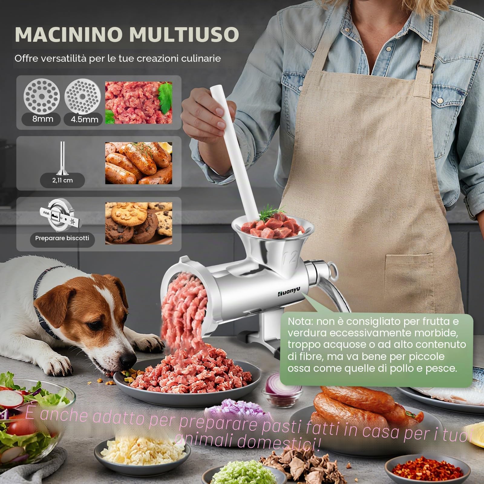 Huanyu Tritacarne Manuale in Acciaio Inox e Salsicciaio - Lavabile in Lavastoviglie - Taglia 12