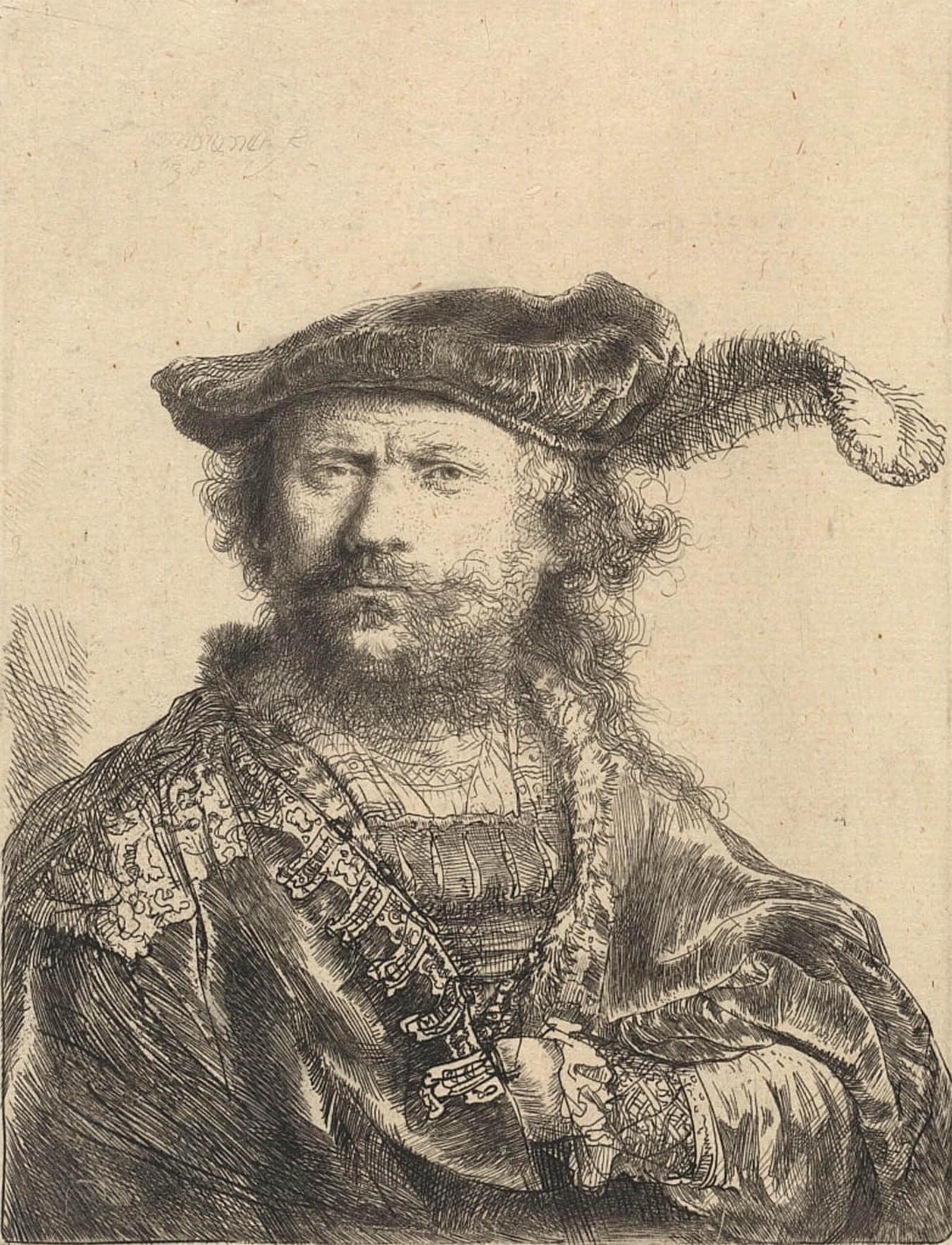 ARTXLXXBN Famous Print Painting Colorful Art Print Self-portrait in a velvet with plume by Rembrandt van Rijn Canvas Art Decorations for Home Decor 60x90cm
