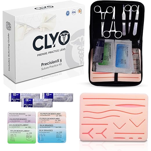 Clyo PrecisionX 5 Suture Practice Kit – Complete Suturing Practice Kit for Medical Students & Professionals | Realistic Silicone Pad, Durable Tools & Pre-Cut Wounds | Suturing ebook Included