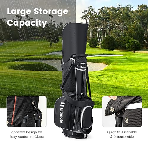 Miniatura 6 de Tangkula Bolsa de soporte de golf con divisores superiores de 14 vías, bolsa ligera de 6 bolsillos para club de golf con bolsa enfriadora, correa