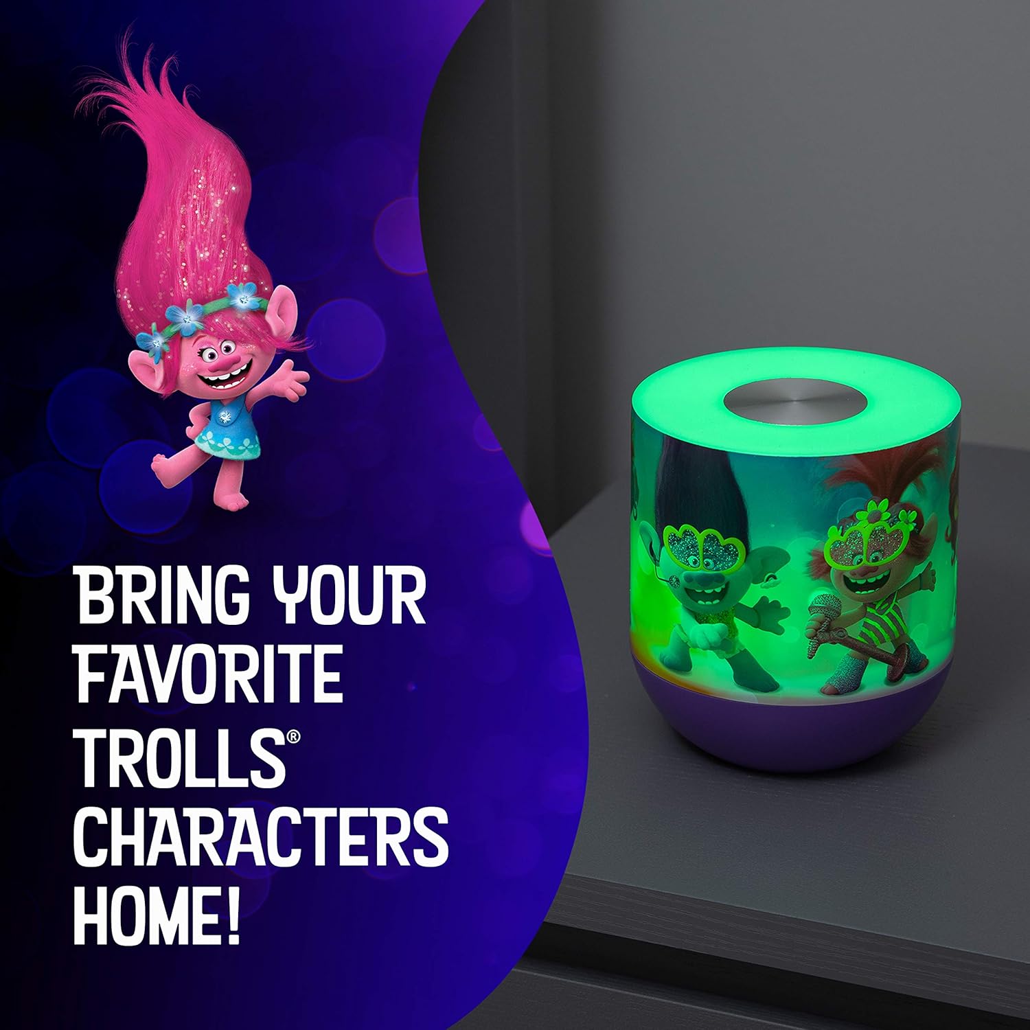 DreamWorks Trolls World Tour LED Night Light, Touch Sensor, Dimmable & RGB, Poppy and Branch, Ideal for Bedside, Bathroom, Playroom, Nursery, Kid’s Room Décor, 50009, Color-Changing Lamp