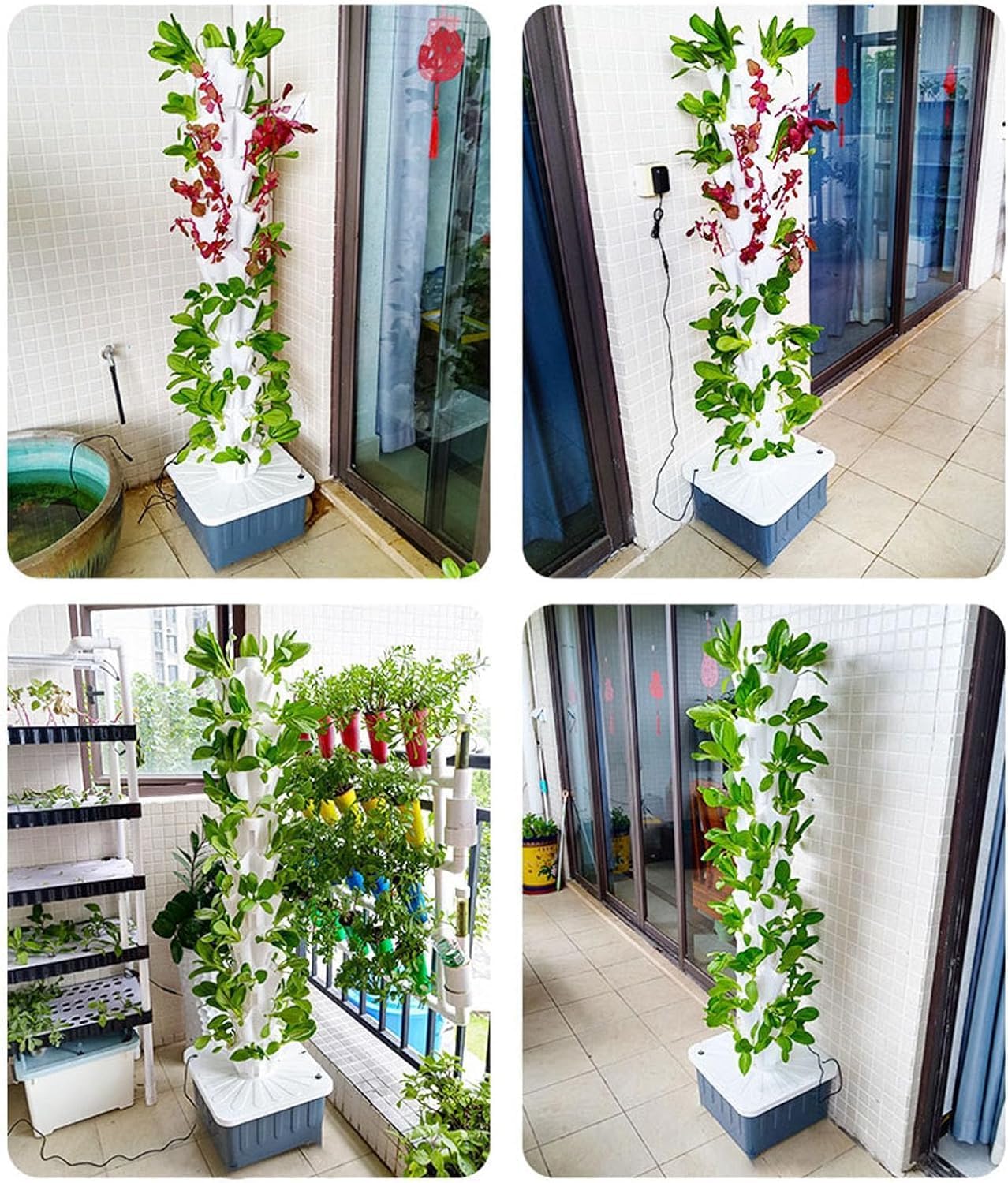 Torre da Giardino idroponica Verticale (10/15/20/25/85 Fori) Adattatore per Torre idroponica + Vasi in Rete per Pompa dell'Acqua + Serbatoio dell'Acqua Mobile per Erbe aromatiche da Interno,