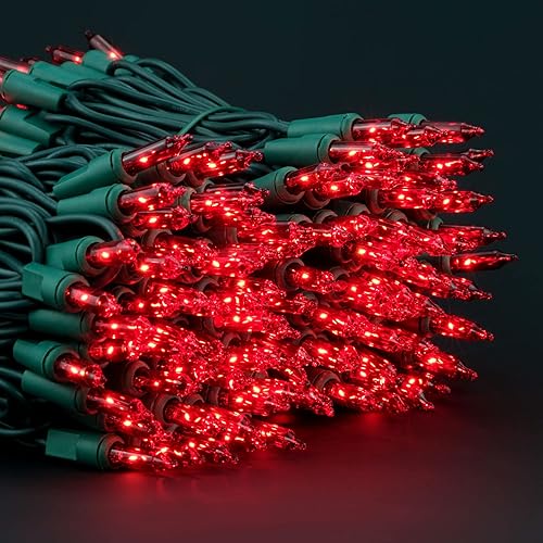 Miniatura 4 de YULETIME 200 luces rojas de Navidad, paquete de 2 hebras de 21 pies, 100 unidades, con certificación UL, mini tira de luces incandescentes (rojo,
