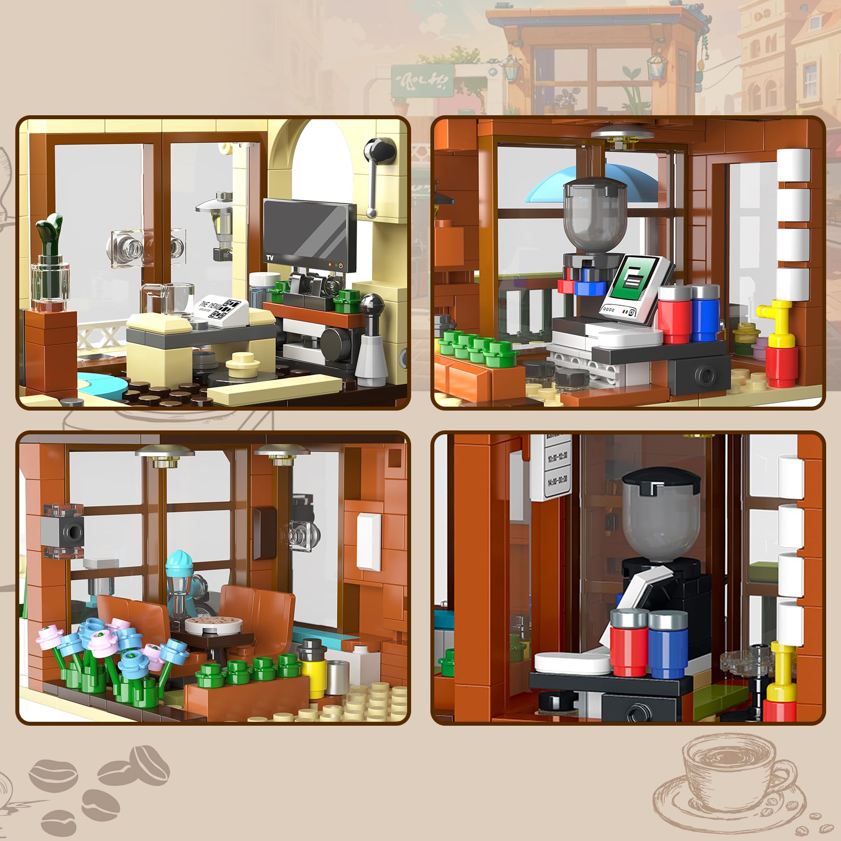 Geniteen Building Blocks Set, 3-in-1 Cafe Shop 875PCS MOC Creative House Model DIY Toy, Street View Building Toy for Teens Adults - Image 2
