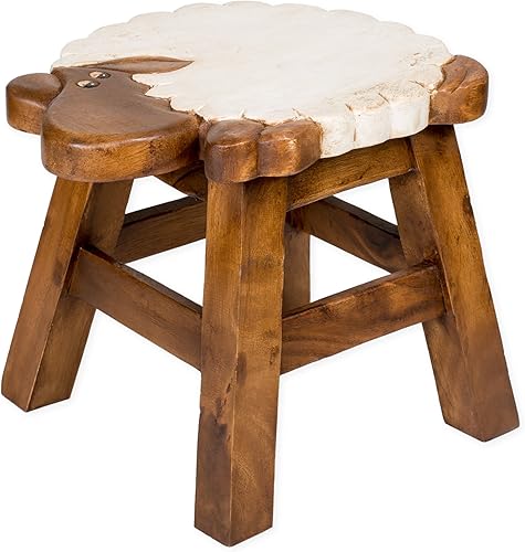 Sea Island Imports - Taburete corto decorativo de madera de acacia tallada a mano