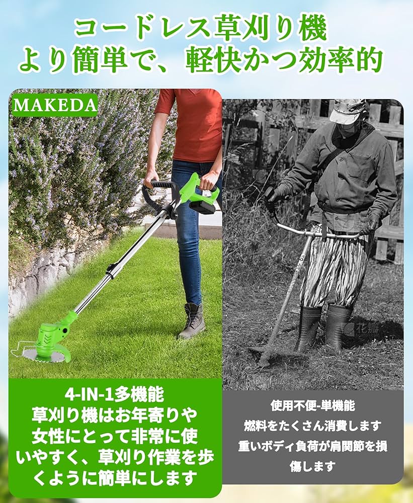 草刈り機 充電式草刈り機 1880W高功率 2000mAh*2大容量 強力電動草 Amazon.co.jp: 草刈り機 充電式草刈り機 1880W高功率 2000mAh*2