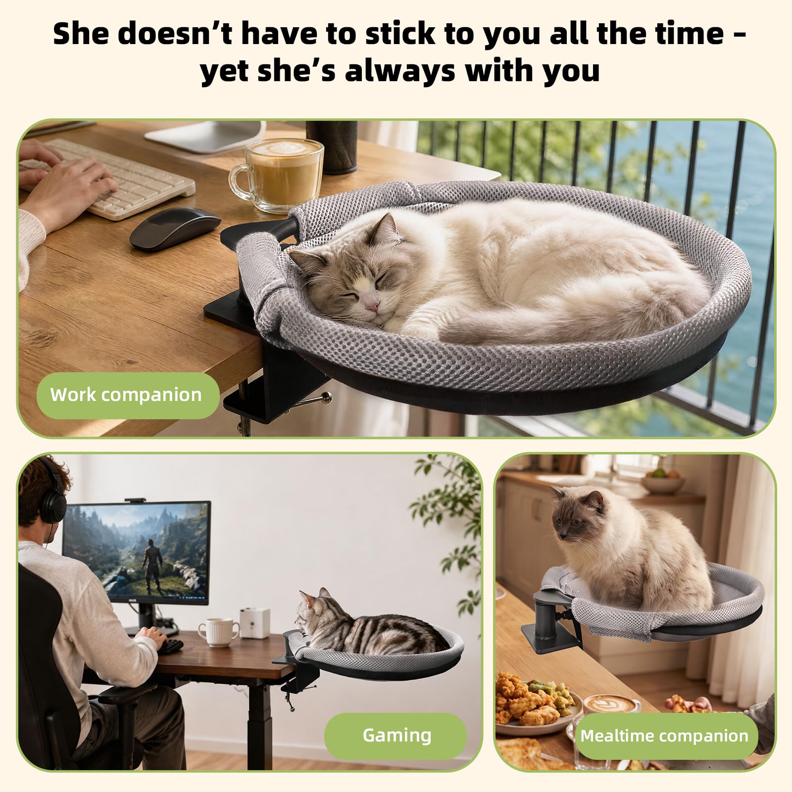 Cuccia Gatto da Scrivania Cat Bed for Desk Cuccia Girevole a 360° da Scrivania con 2 Fodere Sfoderabili Fino a 20 KG per La Casa, l'ufficio