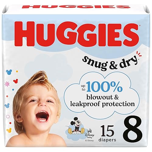 Huggies Size 8 Diapers, Snug & Dry Baby Diapers, Size 8 (46+ lbs), 15 Count, Packaging May Vary - Size 8 - 15