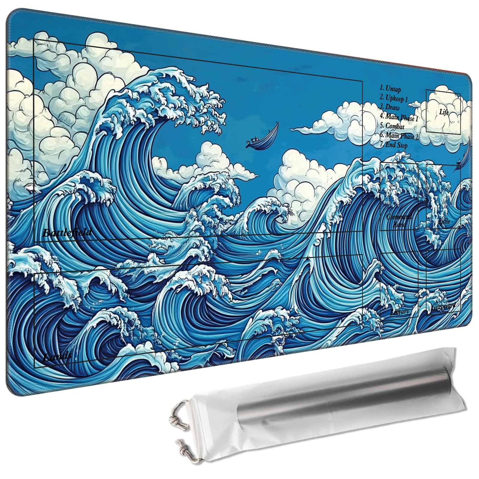 Cdkfxjy MTG Playmat with Magic Zone 27.5 x 15.7in Includes Storage Bag,TCG Playmat with Soft Surface Premium Non-Slip Rubber Backing Stitched Edges Durable Gaming Mat,Ocean Great Wave โ image 1