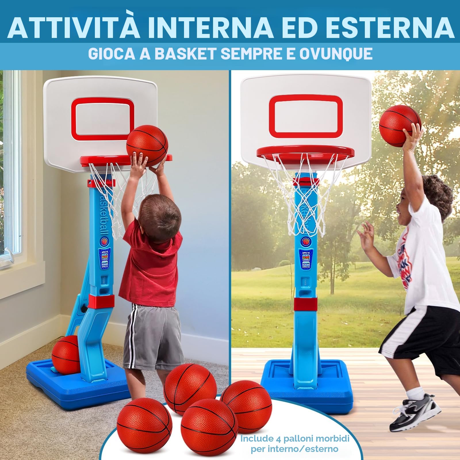 Canestro Basket Bambini - Esterno e Da Camera - Altezza Regolabile 70-138cm - Supporto per 3-7 Anni - Giochi Da Interno ed Esterno