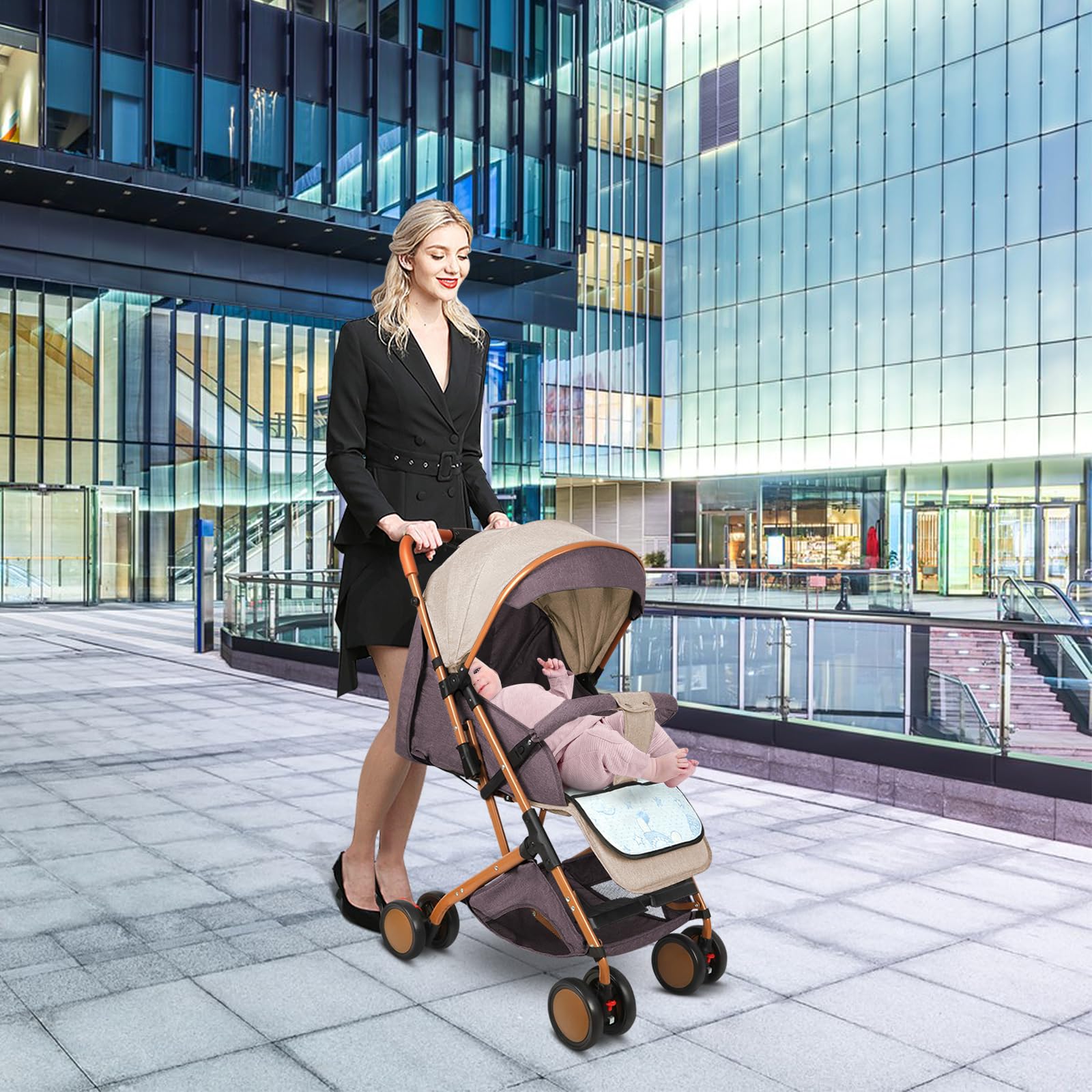 OHMG Poussette Canne,25 kg,0-4 ans,Poussette compacte enfant pliable,Réglage du dossier jusqu’à la position couchée, Avec Arand panier,Système de pliage rapide,Moustiquaire,Bandoulière