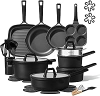 Vista 1 de CAROTE 28PCS Pots and Pans Set, Nonstick Cookware Set Kitchen Non Stick Induction Titanium Cookware Non-toxic Granite Cooking set, PFOA Free, Black