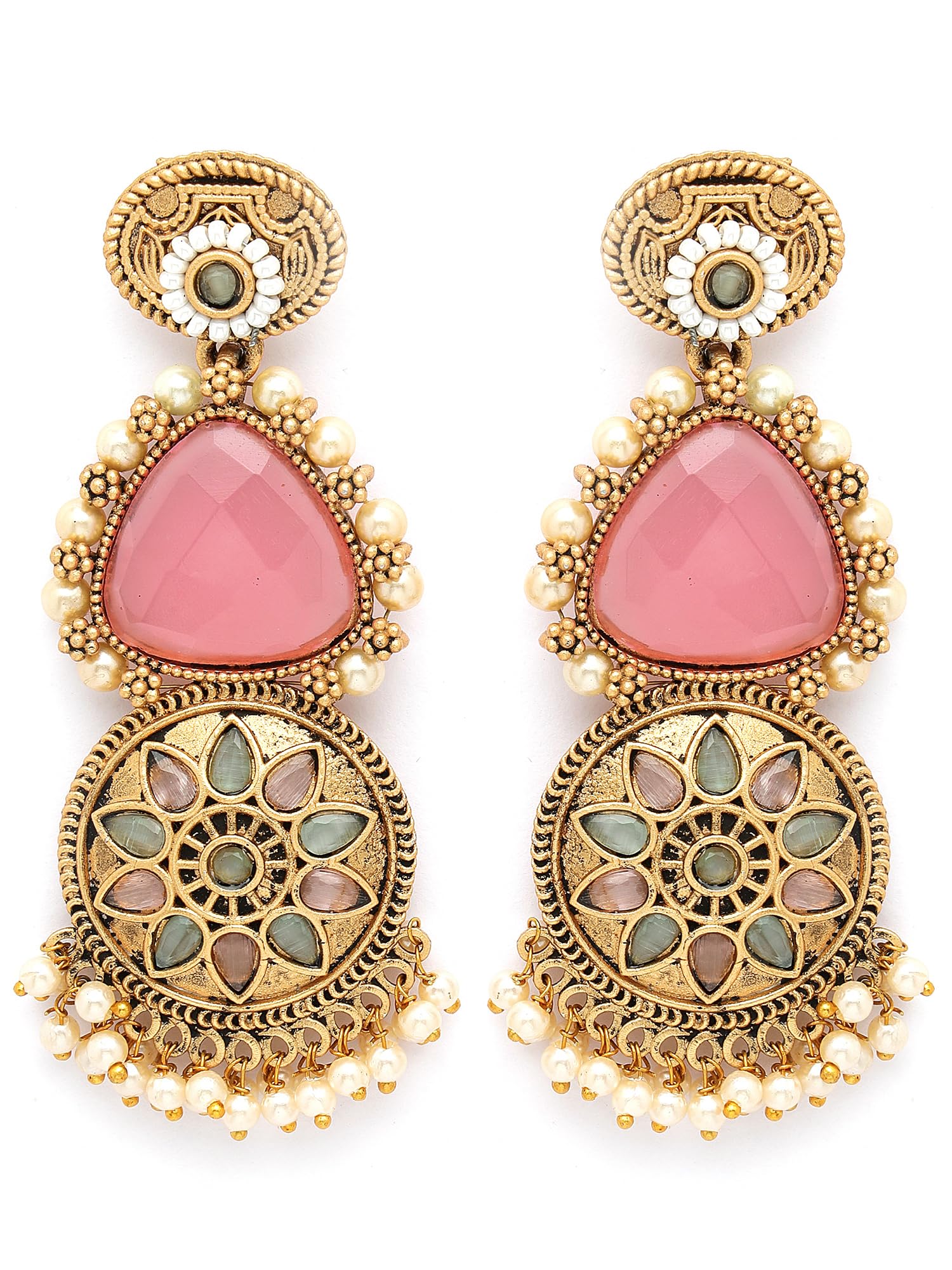 Karatcart Gold Plated Pink Carved Stone Floral Design Drop Earrings for Women (B0CWRC62K9) Amazon Price History, Amazon Price Tracker