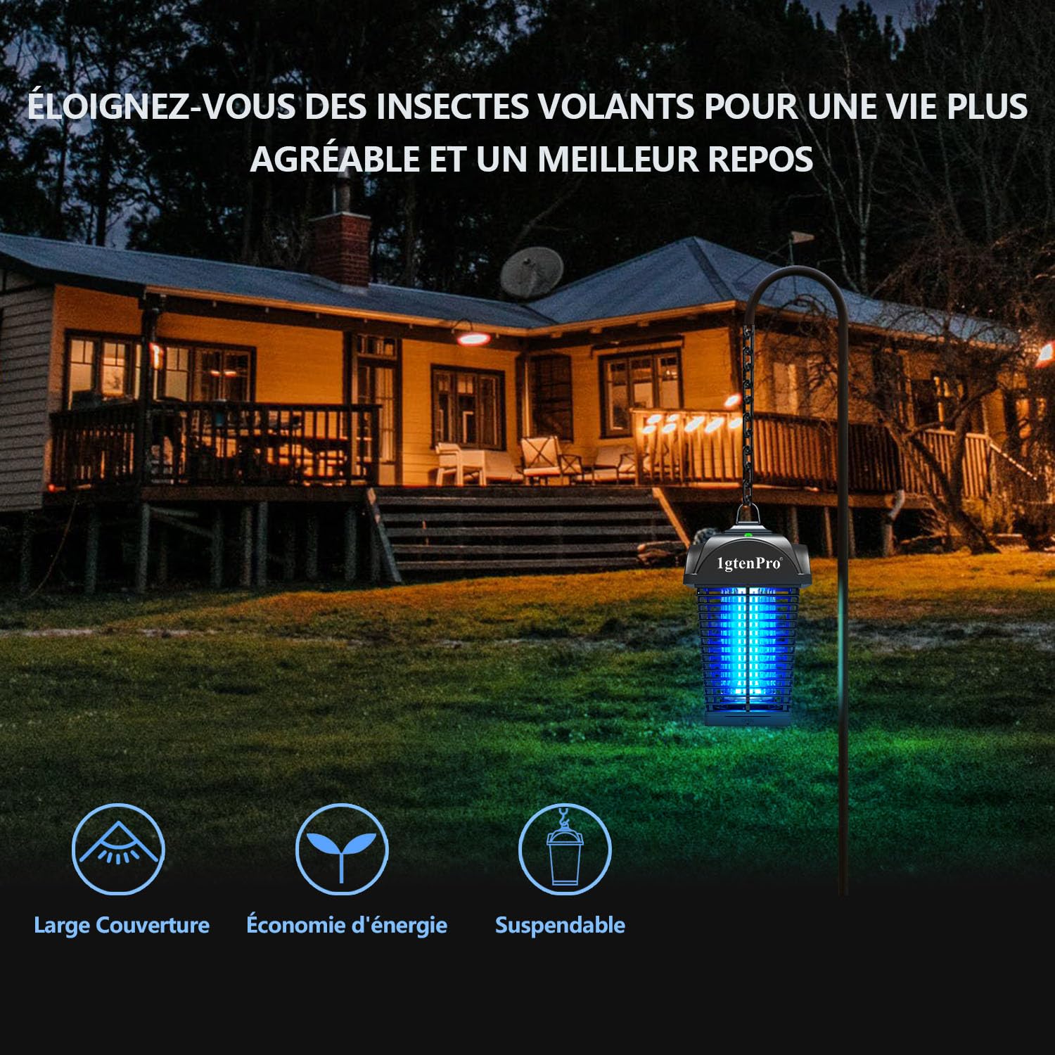Mata Mosquitos Electrico,20W 4000V Lámpara Antimosquitos,UV Lampara Mosquitos, IPX4 Impermeable,Mata Insectos Area Efectiva 100m² para Interior y Exterior
