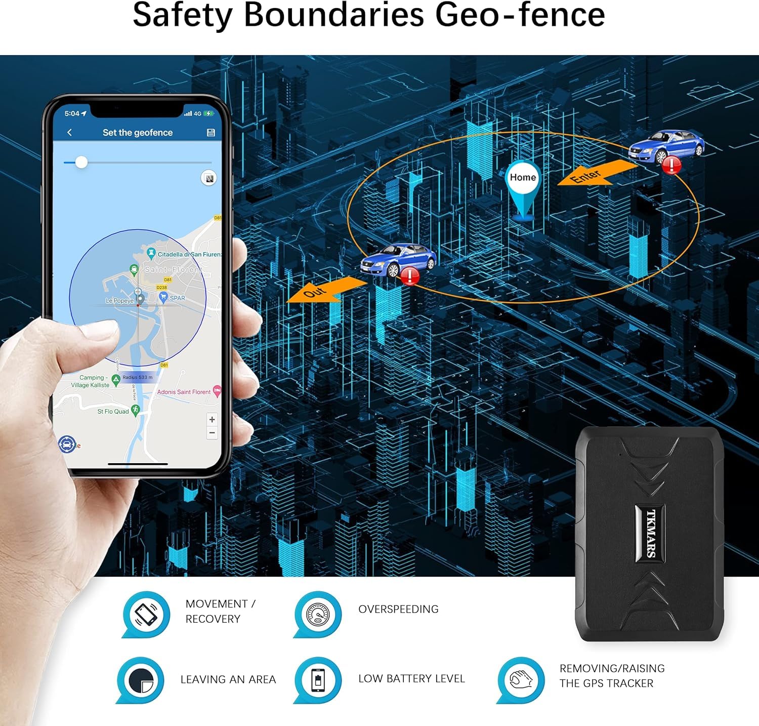 Localizzatore GPS per Auto 10000 mah, GPS Tracker di Localizzazione in Tempo Reale Impermeabile Geofence Antifurto in Standby da Lungo Tempo Adatto per Motocicli, Automobili TK916